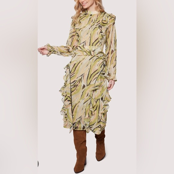 Lost + Wander Arroyo Willow Green Midi Chiffon Ruffle Dress, Size Small - Picture 1 of 11